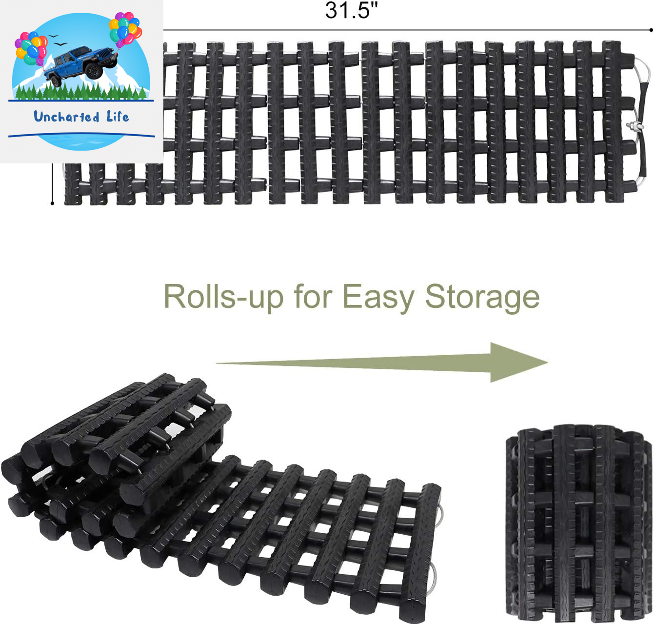 2PC Traction Tracks Mats TPR 31.5" L Tire Recovery Track Pad Roll Car Vehicle Tyre Traction Boards Tire Ladder Track Grabber Auto Emergency Traction Aid W/Bag for Off-Road Mud Snow Ice Sand