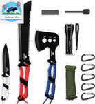 Hatchet and Machete Knife Set with Sheath, One-Piece Axe & Hunting Knives with Paracord Handle, Zoomable Flashlight, Many Other Tools, Ideal Gift for Men Who Likes Hunting Outdoor Adventure
