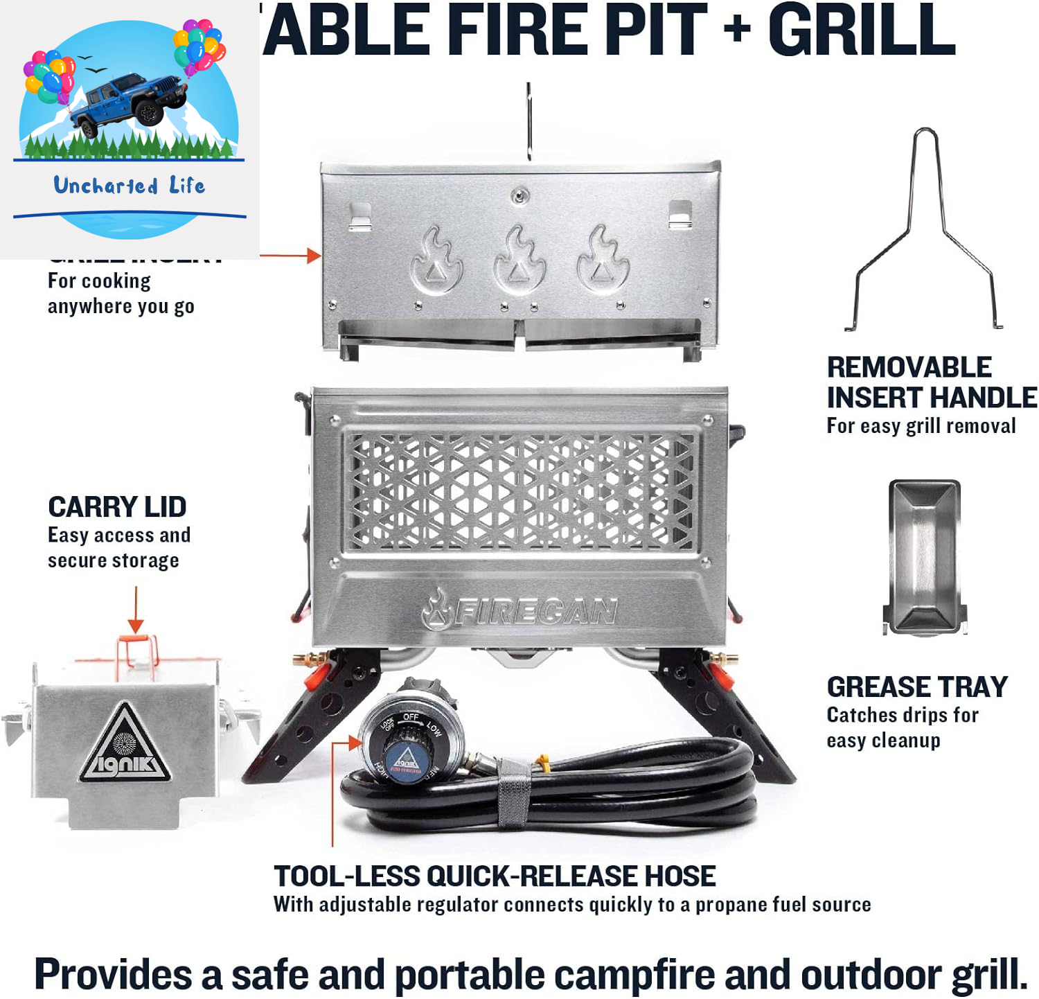 Firecan Deluxe Portable Propane Fire Pit and Grill