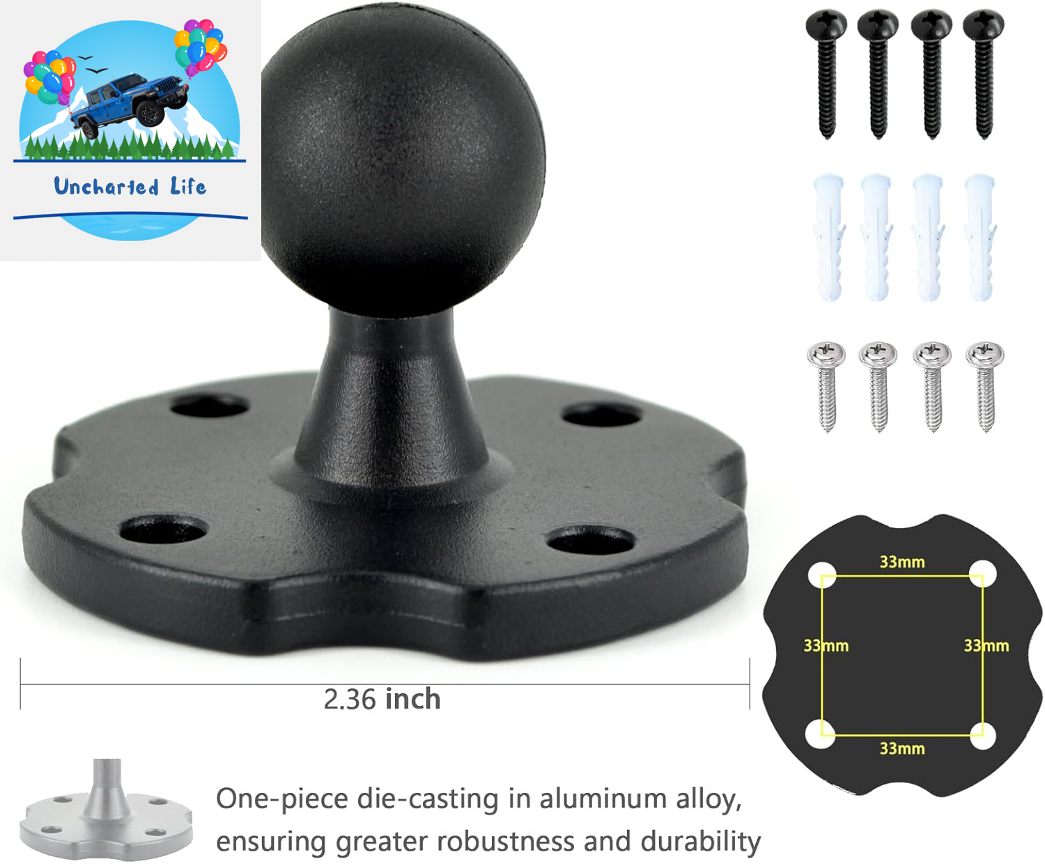 Aluminum Arm Heavy Duty Tablet Mount Drill Base - for 6.5"-12.9" Tablet Ipad Pro/Mini, Ipad Holder for Truck, Cars,Dashboard,Desk,Wall Mouning-Swivel with 1 Inch/25Mm Ball Joint
