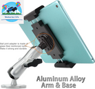 Aluminum Arm Heavy Duty Tablet Mount Drill Base - for 6.5"-12.9" Tablet Ipad Pro/Mini, Ipad Holder for Truck, Cars,Dashboard,Desk,Wall Mouning-Swivel with 1 Inch/25Mm Ball Joint