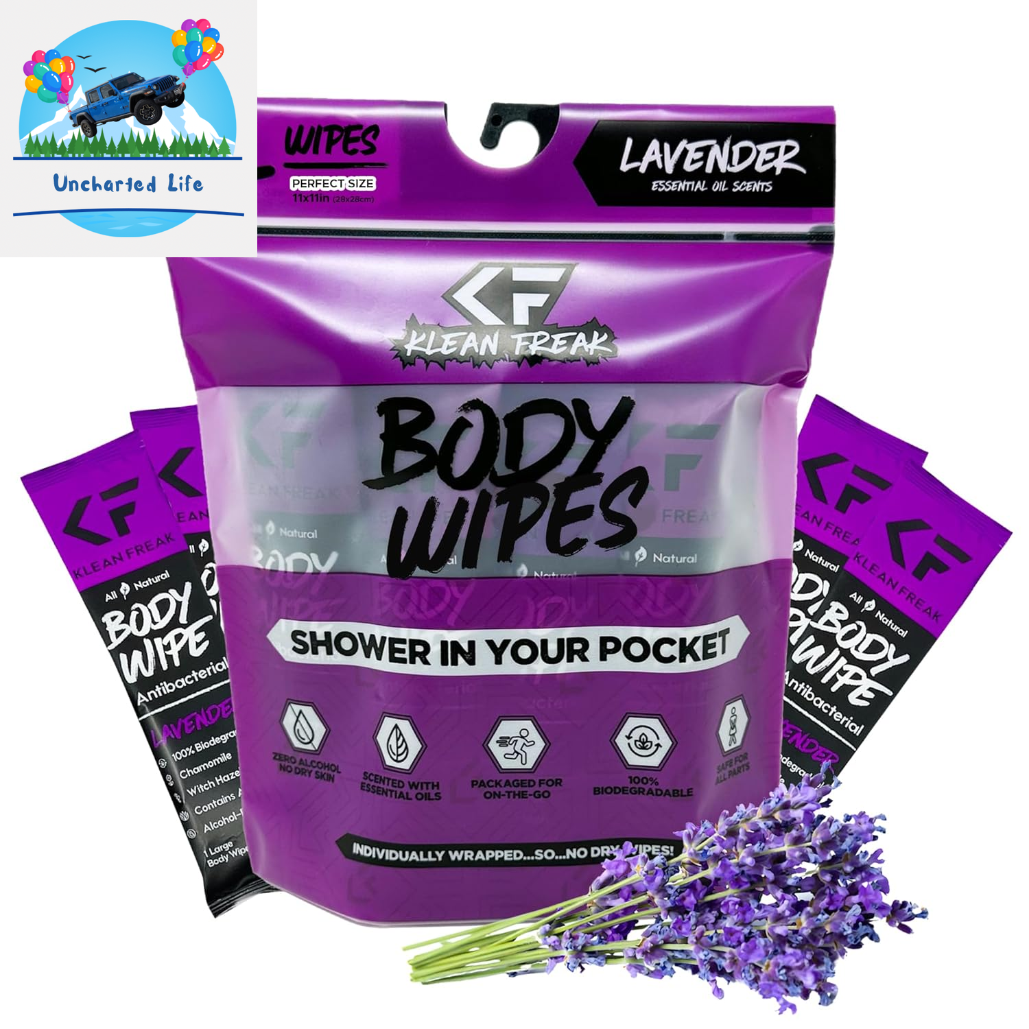 Body Wipes - No Water, Sweat & Odor Removal, Large, 120 Ct Jug, Travel