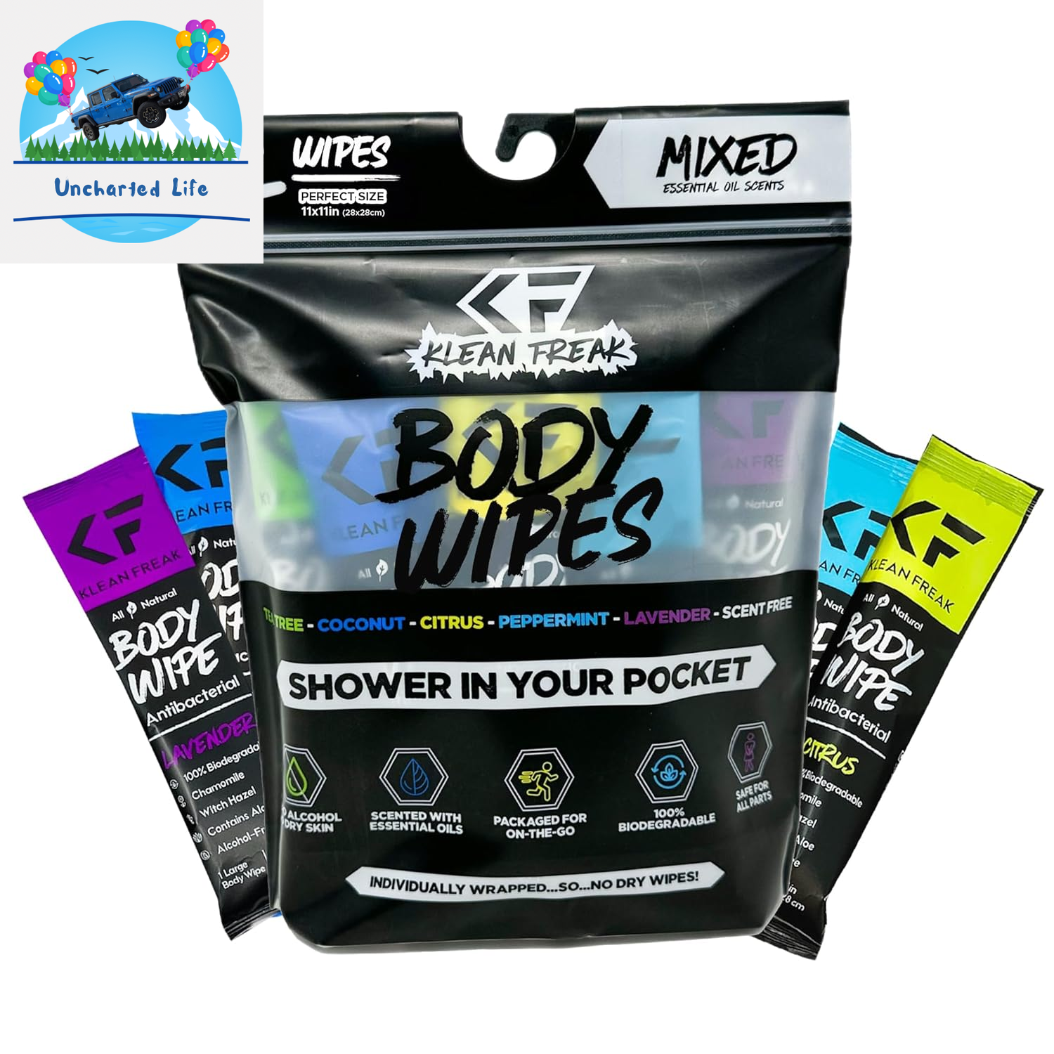 Body Wipes - No Water, Sweat & Odor Removal, Large, 120 Ct Jug, Travel