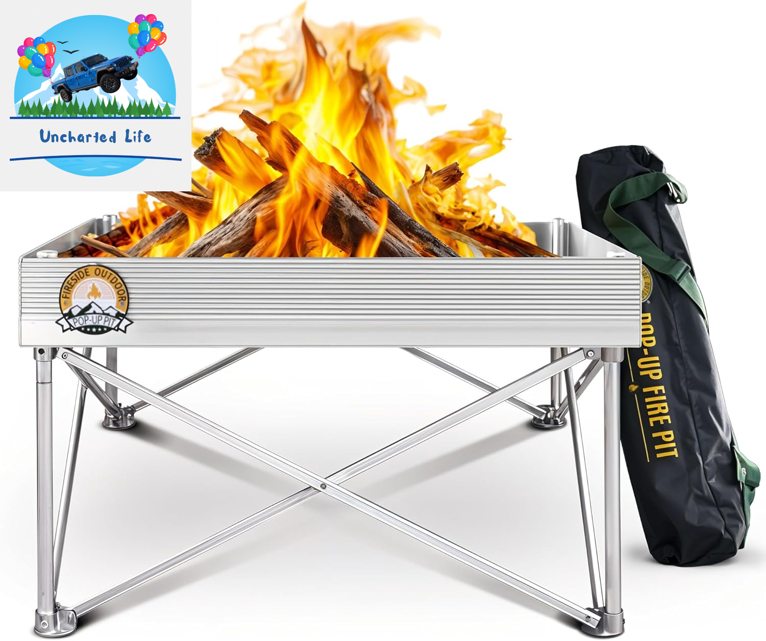 Fireside Outdoor Portable Fire Pit for Camping 24 Inch- Collapsible Pop up Fire Pit, Outdoor Camp Fire, Wood Fire Pits for Outside, Campfire Standing Fire Pit, Weighs 7 Lbs, Heat Shield NOT Included